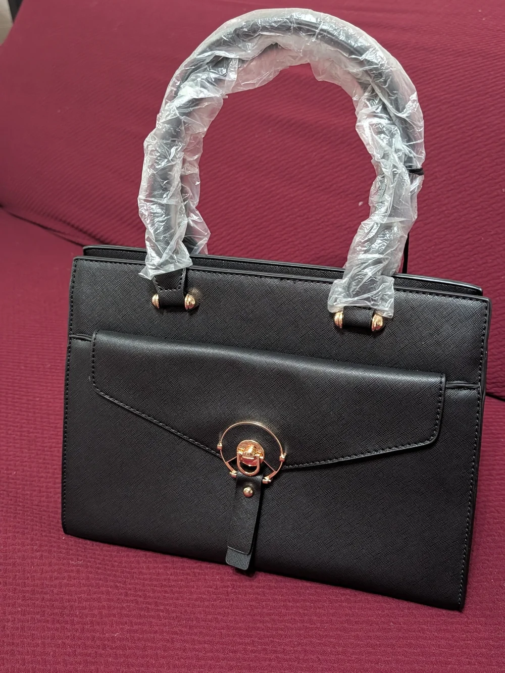 Black Structured Top-Handle Satchel Handbag
